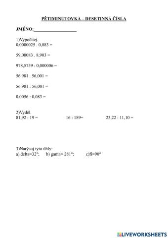 Matematika - test - des.čísla