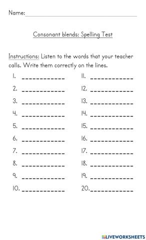 Consonant Blends Spelling Test