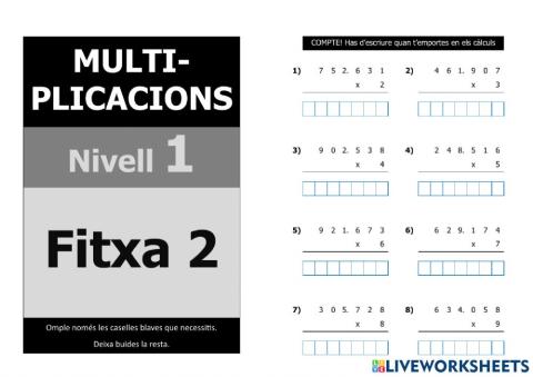 Multiplicacions nivell 5 - 1r nivell - Fitxa 2