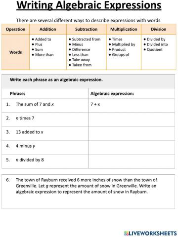 Algebraic Expressions