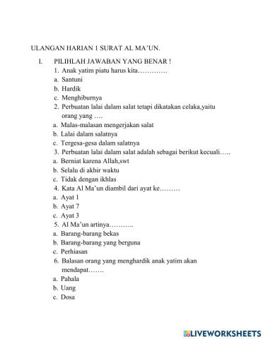 Ulangan harian kelas 5a