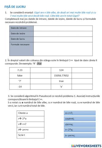 Recapitulare algoritmi tipuri date C++