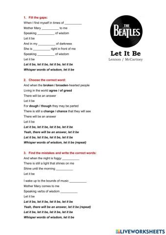 The Beatles - Let It Be Worksheet