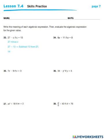 7.4 Skills Practice (p605,607)