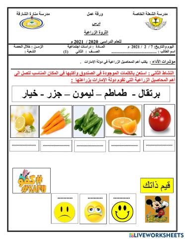 ورقة عمل تفاعلية للصف الثاني