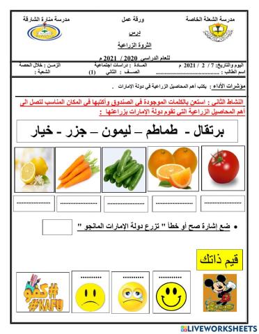 ورقة عمل تفاعلية للصف الثاني