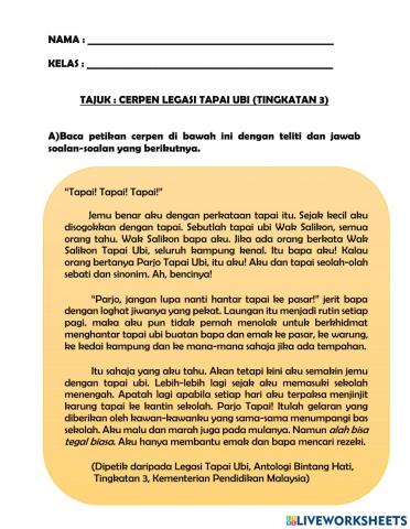 Cerpen legasi tapai ubi