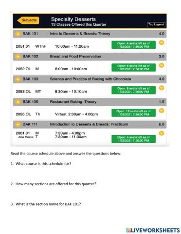 Speciality Desserts Course Offerings