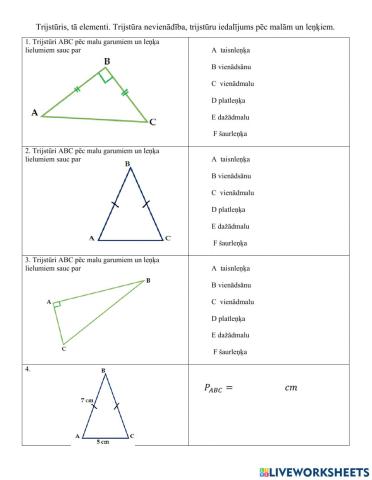 Trijstūris, tā elementi, trijstūra nevienādība, iedalījums.