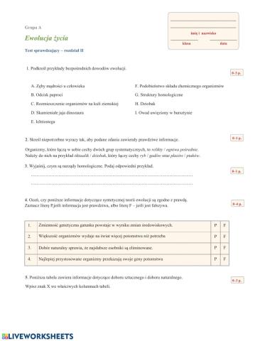 Biologia 8 ewolucja