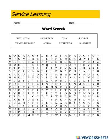 Service Learning Wordsearch