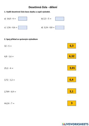 Dělení desetinných čísel