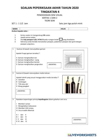 Peperiksaan akhir tahun 2020 tingkatan 4 pendidikan seni visual