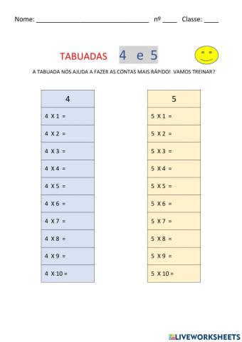 TABUADA 4 e 5