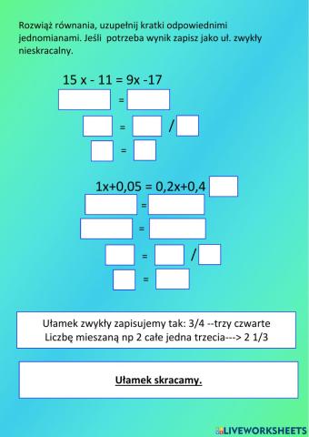 Równania kartkówka