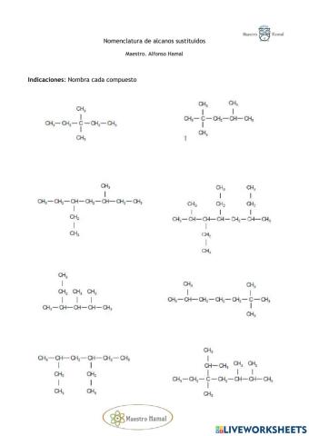 Ejercicios de nomenclatura de alcanos 1