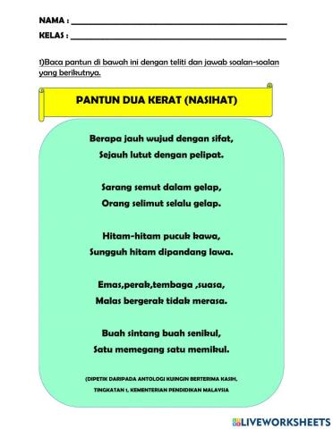 Tingkatan 1 (pantun dua kerat nasihat)