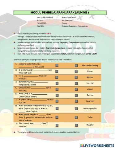 Bahasa Inggris 8-2 (Evaluation Comparison of Degree) Minggu ke 5