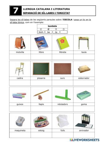 Separació síl·labes i tonificació - Fitxa 7