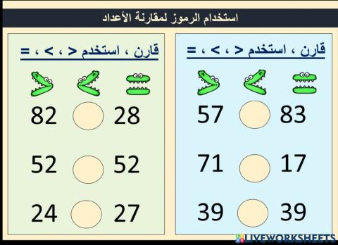 استخدام الرموز لمقارنة الأعداد