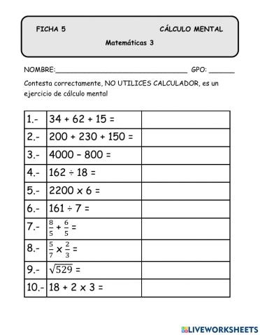 Calculo mental 5