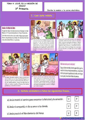 TEMA 4: ¿CUÁL ES LA MISIÓN DE JESÚS? 3º Primaria