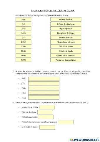 Formulación óxidos