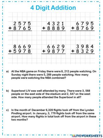 4 digit addition with regrouping