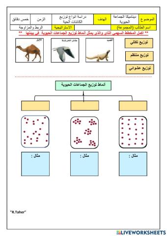 ورقة عمل انماط توزيع الجماعات الحيوية