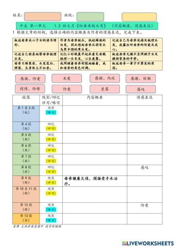 中五 1.2《给母亲梳头发》