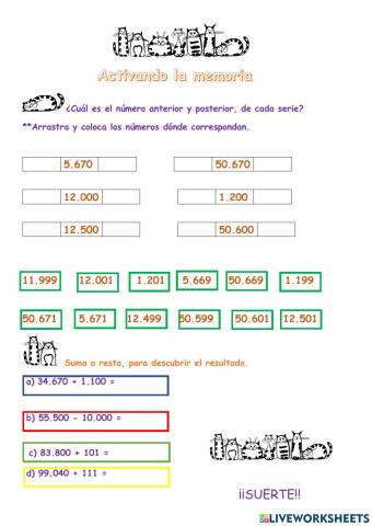 Cálculos rápidos -Anterior y posterior