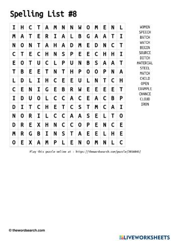 Spelling Wordsearch