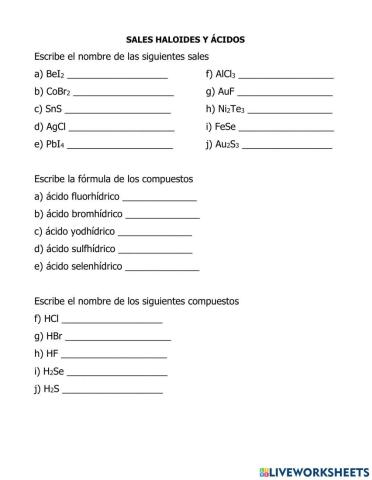 Sales binarias e hidrácidos (nomenclatura tradicional)