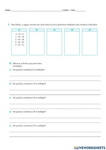 Tabela da multiplicação