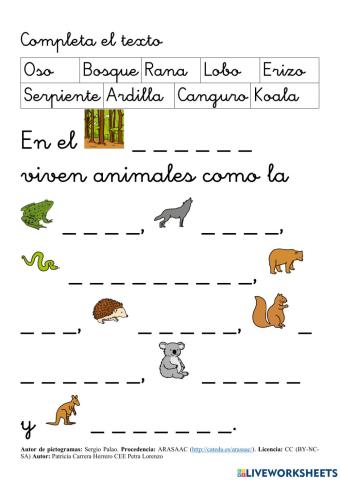 SA Animales. Lectoescritura