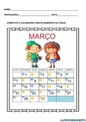 Calendário tempo