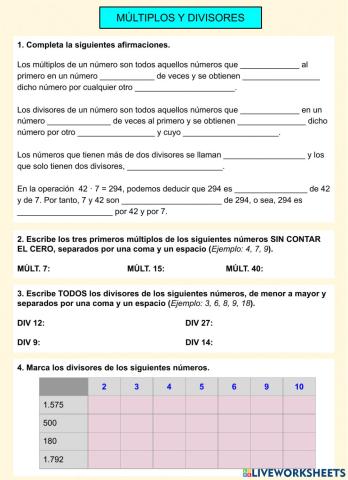 Múltiplos y divisores