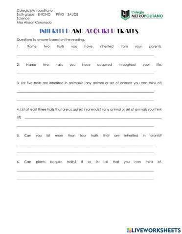 Inherited and Acquired Traits