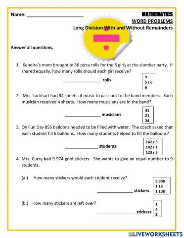 Long Division With and Without Remainders