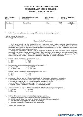 Latihan Soal PTS Genap Bahasa Sunda