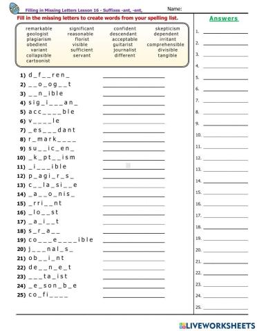 Lesson 16 - Suffixes -ant, -ent,