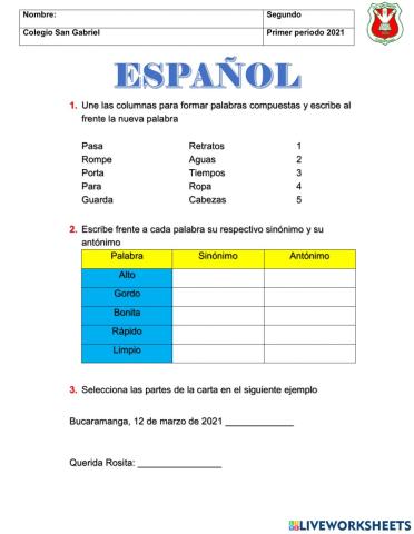 Repaso español San gabriel 2do