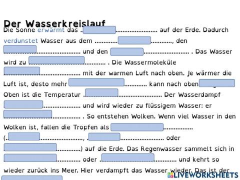 Wasserkreislauf AB Text - Schreiben