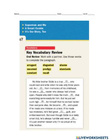 8-Superman and Me p. 357 Key Vocabulary