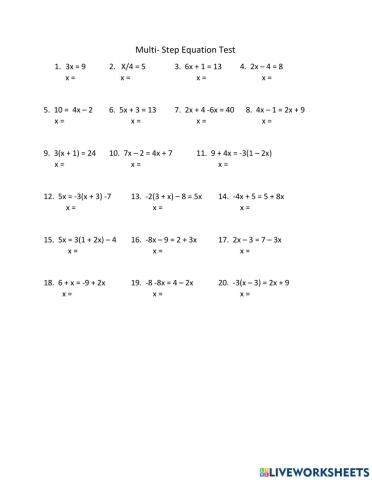 Multi-Step Equation Test