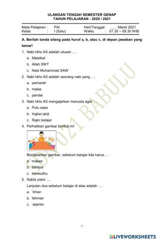 Uts pai kls 1 semester 2