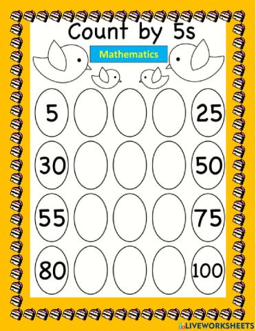 Skip counting in 5's birds worksheet