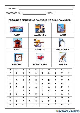 Caça-palavras - O Burro e o Camelo