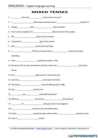 Mixed Tenses exercises 2