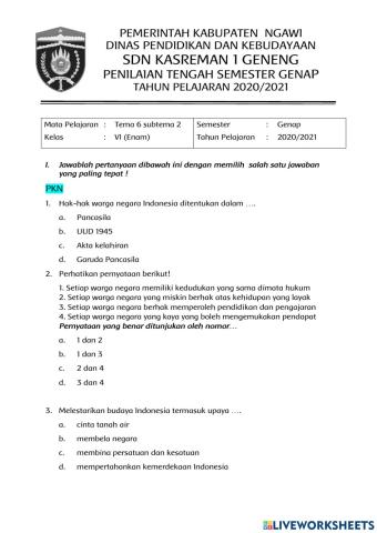 PTS Tema 6 Kelas VI subtema 2